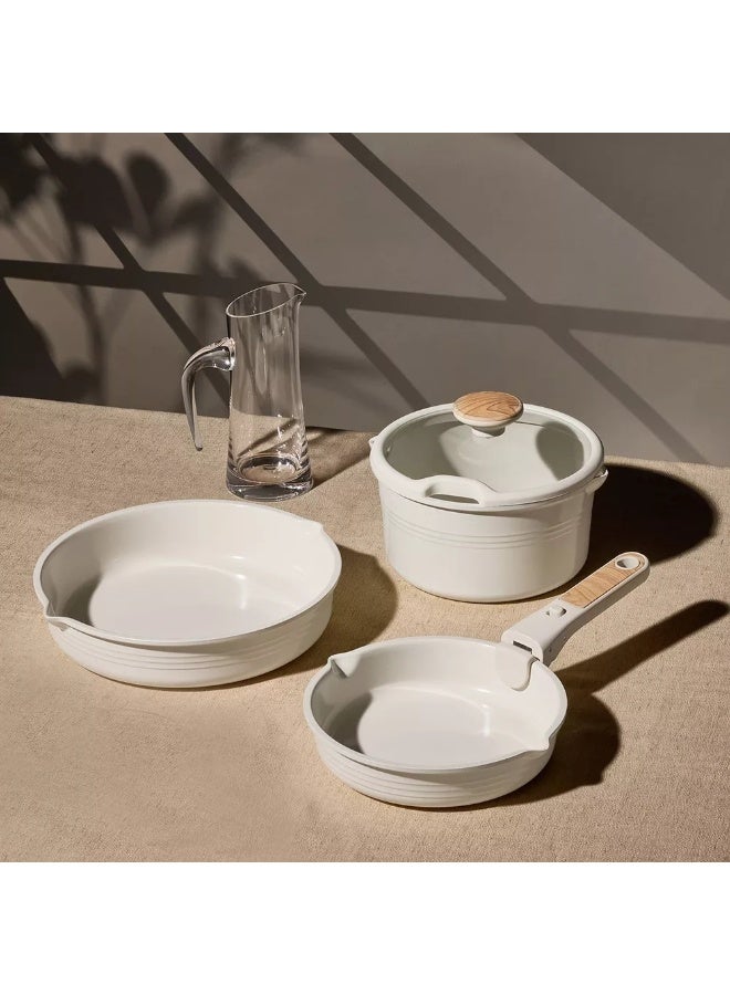 Carote 10-Piece Ceramic Nonstick Cookware Set with Detachable Handle, PFAS-Free Healthy Cooking Pots & Pans, Stackable Design with Pour Spouts, All-Stovetop Compatible, Dishwasher Safe (Cream) - Image 5